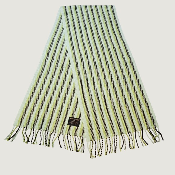 Meg Cohen Accessories - MEG COHEN 100% Cashmere Scarf Made In England Striped Fringe Luxury Green Mint